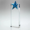 CLEAR GLASS WEDGE WITH BLUE GLASS STAR - 8in