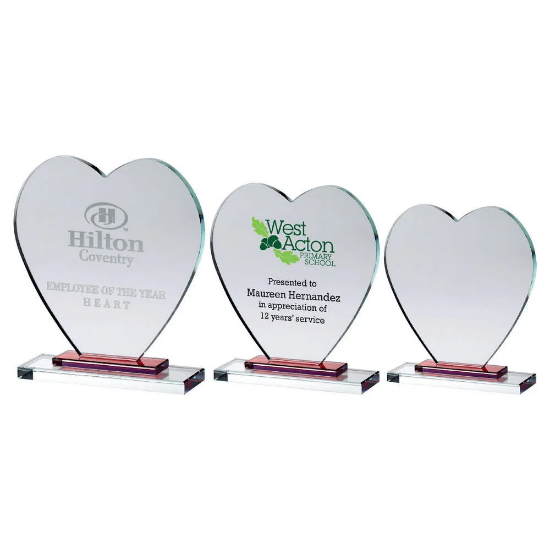 CLEAR GLASS HEART WITH  STEPPED BASE (10mm THICK)