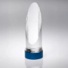 CLEAR GLASS ROUND COLUMN ON BLUE METAL BASE (70mm DIAMETER) - 9.25in