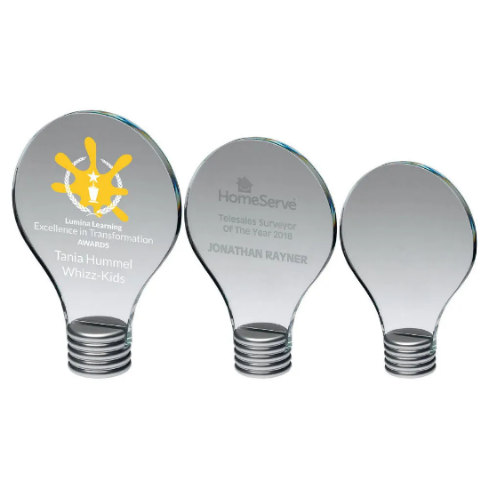 CLEAR GLASS LIGHTBULB PLAQUE ON METAL SCREW BASE