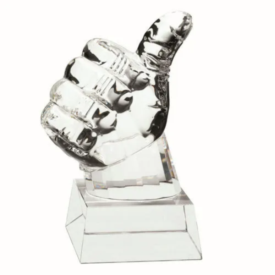 CLEAR GLASS THUMBS UP ON BASE - 5.5in