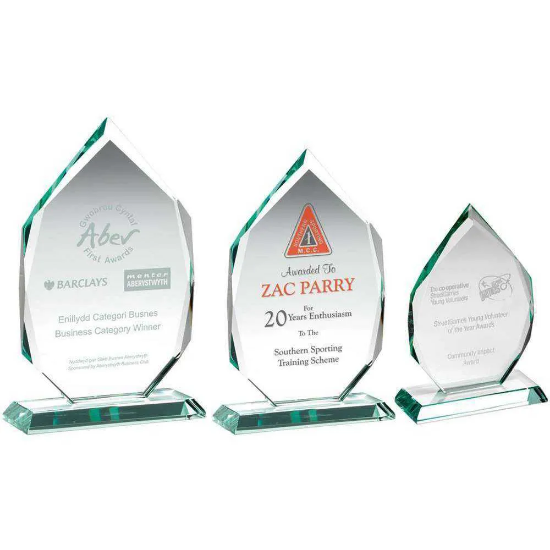 JADE GLASS DIAMOND PLAQUE ON BASE (15mm THICK)