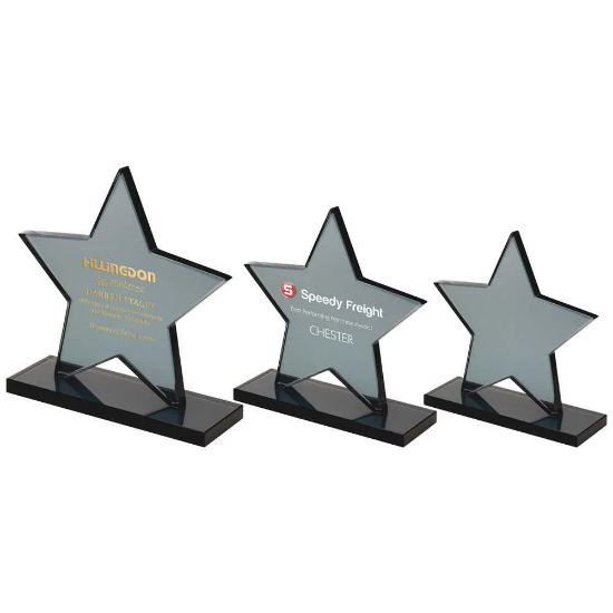 SMOKED BLACK GLASS STAR PLAQUE (10mm THICK)
