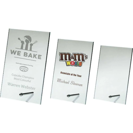 JADE GLASS RECTANGLE PLAQUE WITH METAL STAND (4mm THICK)