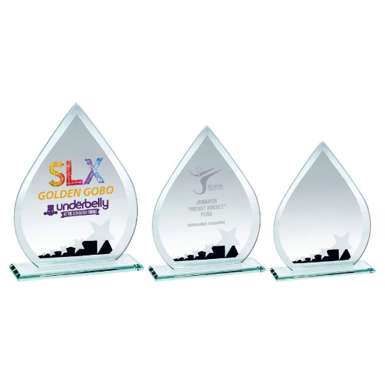 JADE GLASS TEARDROP WITH SILVER/BLACK STAR DESIGN (4mm THICK)