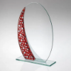 JADE GLASS OVAL PLAQUE WITH RED/SILVER STAR DESIGN (4mm THICK) - 8in