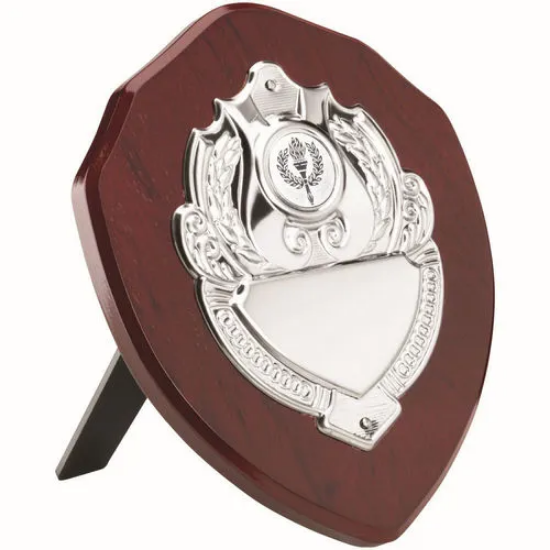 ROSEWOOD SHIELD WITH CHROME FRONT (1in CENTRE) - 4in