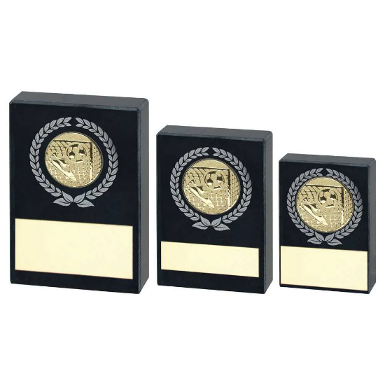 BLACK MARBLE WITH SILVER/GOLD WREATH, FOOTBALL INSERT AND PLATE