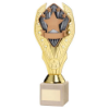 GOLD PLASTIC HOLDER + STARS DISC ON CREAM MARBLE TROPHY (1in CEN) - 9in