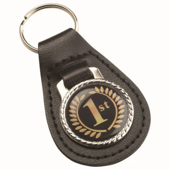 BLACK PU LEATHER KEY FOB (1in CENTRE) - 2.5in