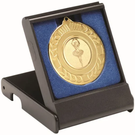 BLACK MEDAL BOX SMALL (40/50mm RECESS BLUE INSERT) - 3.5in