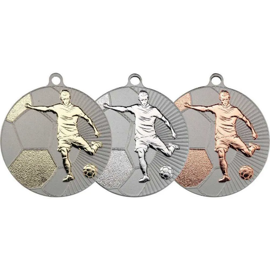 LARGE FOOTBALL TWO COLOUR MEDAL MATT SILVER/SILVER