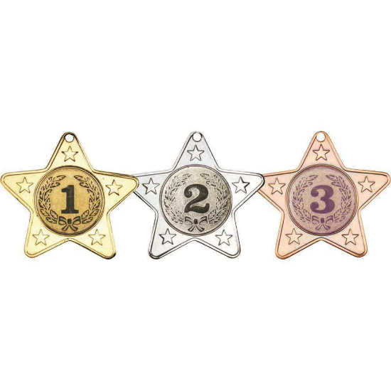 STAR SHAPED MEDAL WITH 5 MINI STARS (1in CENTRE) SILVER
