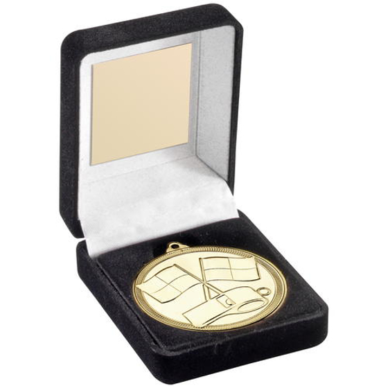 Black Velvet Box And 50mm Medal Referee Trophy - Gold - 3.5in (89mm)