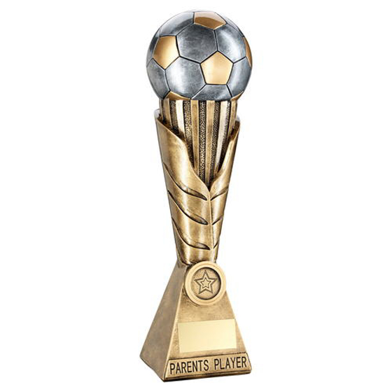 Brz/pew/gold Football On Leaf Burst Column Trophy (1in Centre) - Parents Player (305mm)