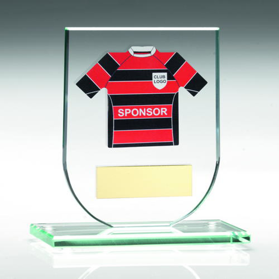 Jade Glass Plaque With Football Shirt Trophy - (shirt A) - 3.75in (95mm)