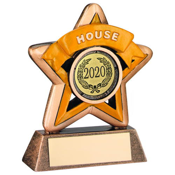 Mini Star 'house' Trophy - Brz/gold/yellow (1in Centre) 3.75in (95mm)