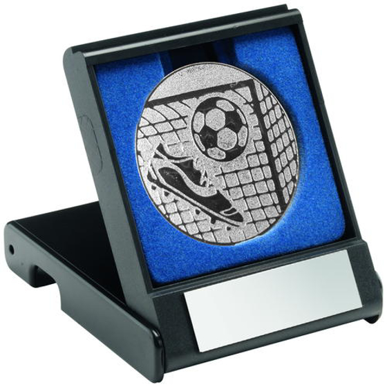 Black Plastic Box With Football Insert Trophy - Silver 3.5in (89mm)