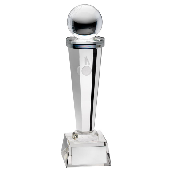 Clear Glass Column With Lasered Cricket Image Trophy - 10.5in (267mm)