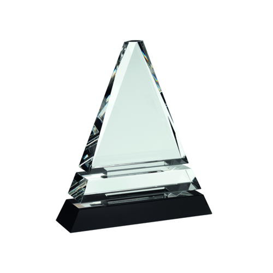 Clear Glass Pyramid On Black Base - 7.75in (197mm)