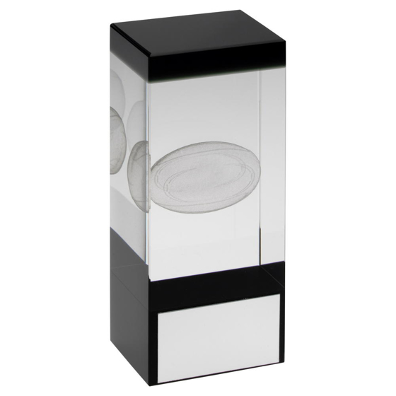 Clear/black Glass Block With Lasered Rugby Image Trophy - 5.5in (140mm)