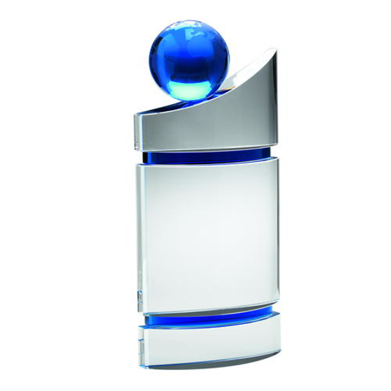 Clear/blue Domed Glass Plaque With Blue Globe - 12in (305mm)