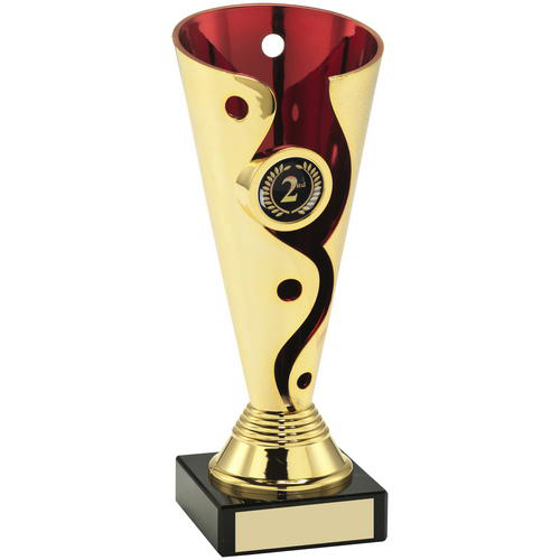 Gold/red Plastic Swirl And Dot Trophy - (1in Centre) 6.75in (171mm)