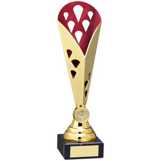 Gold/red Tall Plastic Triangle Trophy - (1in Centre) 11.5in (292mm)