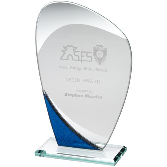 Jade Glass Curved Plaque With Blue/silver Detail - 6.5in (165mm)