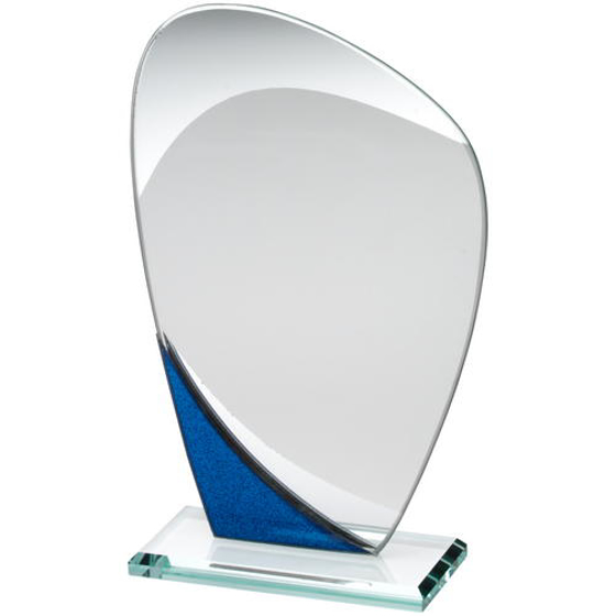 Jade Glass Curved Plaque With Blue/silver Detail - 8in (203mm)