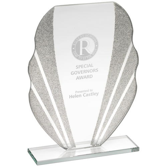 Jade Glass Plaque With Silver Glitter Detail - 7.25in (184mm)