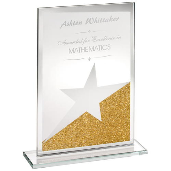 Jade Glass Rectangle Plaque With Gold/silver Glitter Detail - 7.25in (184mm)