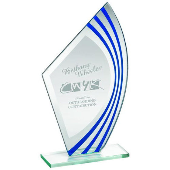 Jade Glass Sail Plaque With Blue/silv Highlights - (5mm Thick) 8.75in (222mm)