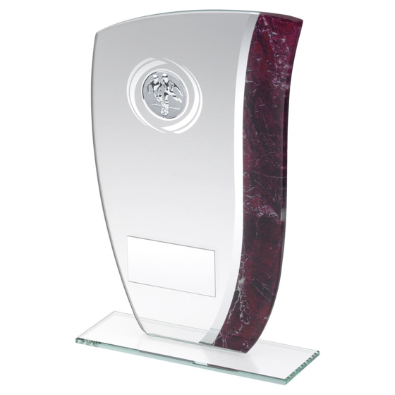 Jade Glass With Claret/silver Marble Detail And Football Insert Trophy - 8in (203mm)