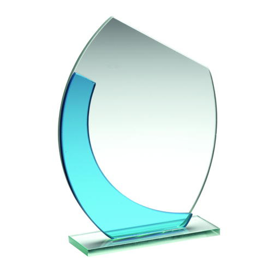 Jade/blue Glass Oval Plaque With Angled Top - (5mm Thick) 7in (178mm)