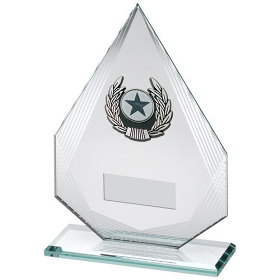 Jade/silver Diamond Glass With Silv/blk Trim Trophy - (1in Centre) 8in (203mm)