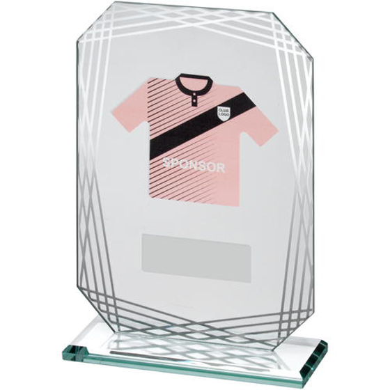 Jade/silver Glass Plaque With Football Shirt Trophy - (shirt D) 8.25in (210mm)