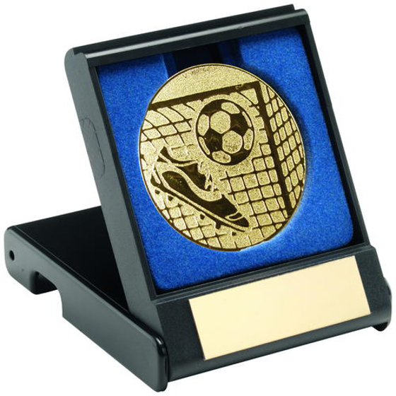 Black Plastic Box With Football Insert Trophy - Gold 3.5in (89mm)