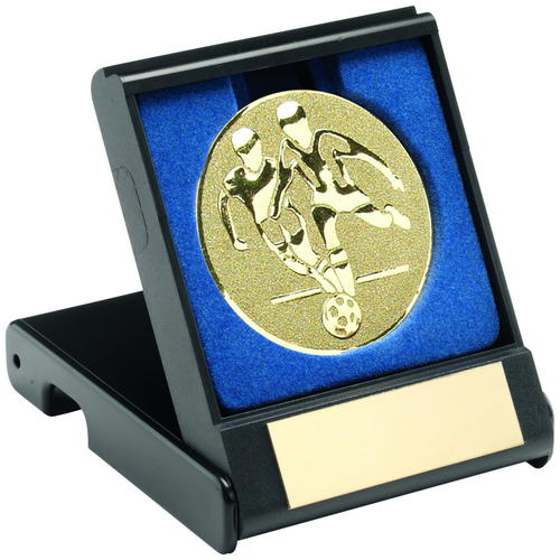 Black Plastic Box With Football Players Insert - Gold - 3.5in (89mm)