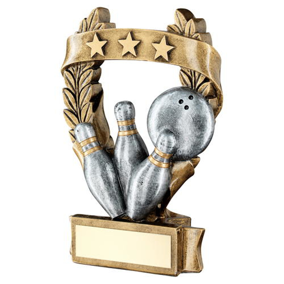 Brz/pew/gold Ten Pin 3 Star Wreath Award Trophy - 5in (127mm)