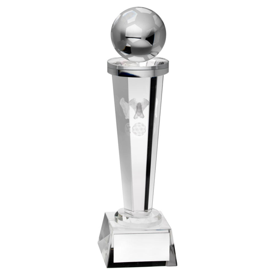 Clear Glass Column With Lasered Football Image Trophy - 9in (229mm)