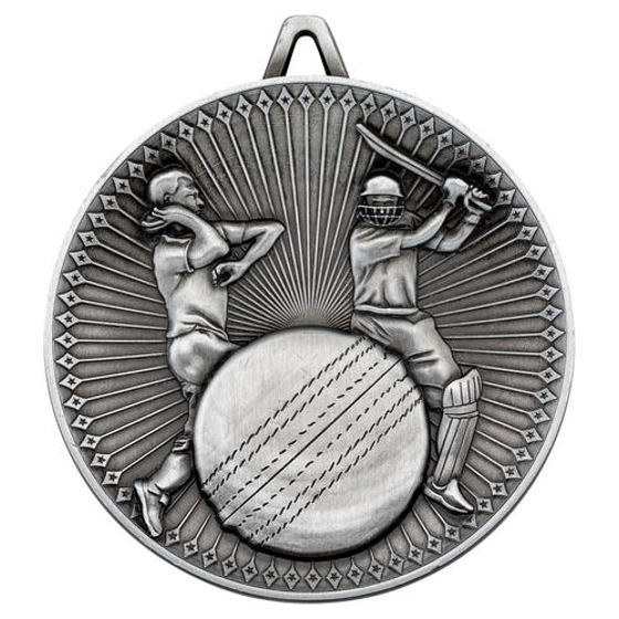 Cricket Deluxe Medal - Antique Silver 2.35in (60mm)