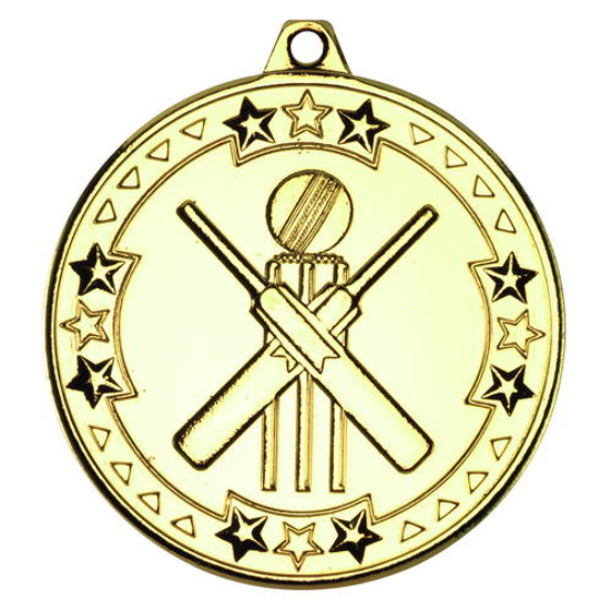 Cricket 'tri Star' Medal - Gold 2in (50mm)