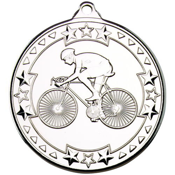 Cycling 'tri Star' Medal - Silver 2in (50mm)