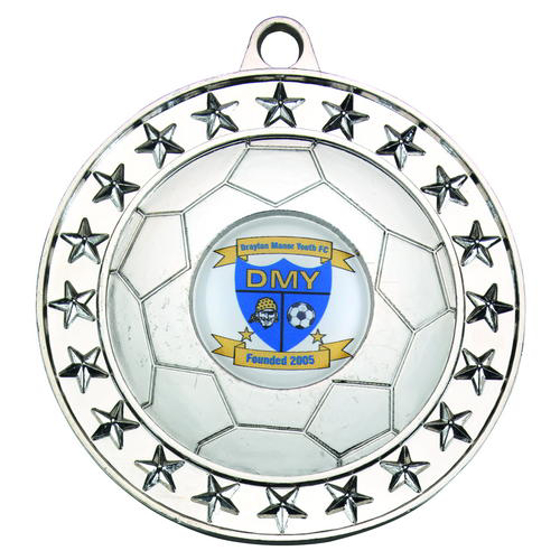 Football Medal Large (1in Centre) - Silv 2.75in (70mm)