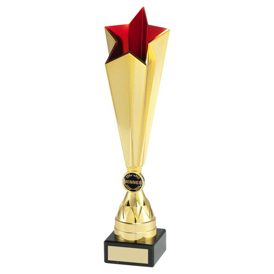 Gold/red Plastic Tall Star Trophy (1in Centre) - 10.75in (273mm)