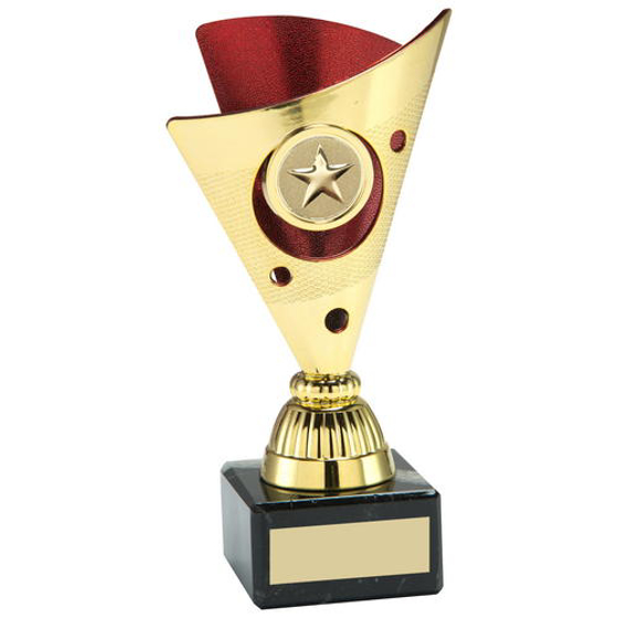 Gold/red Tri Dot Trophy (1in Centre) - 6.5in (165mm)