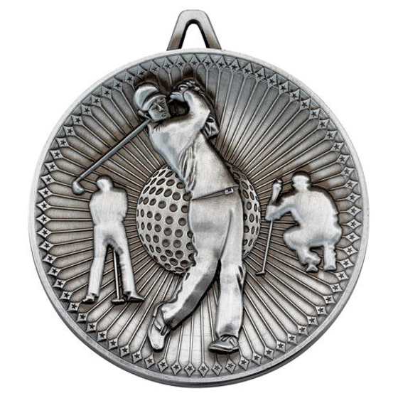 Golf Deluxe Medal - Antique Silver 2.35in (60mm)