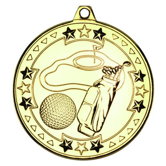 Golf 'tri Star' Medal - Gold 2in (50mm)