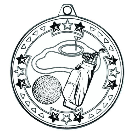 Golf 'tri Star' Medal - Silver 2in (50mm)